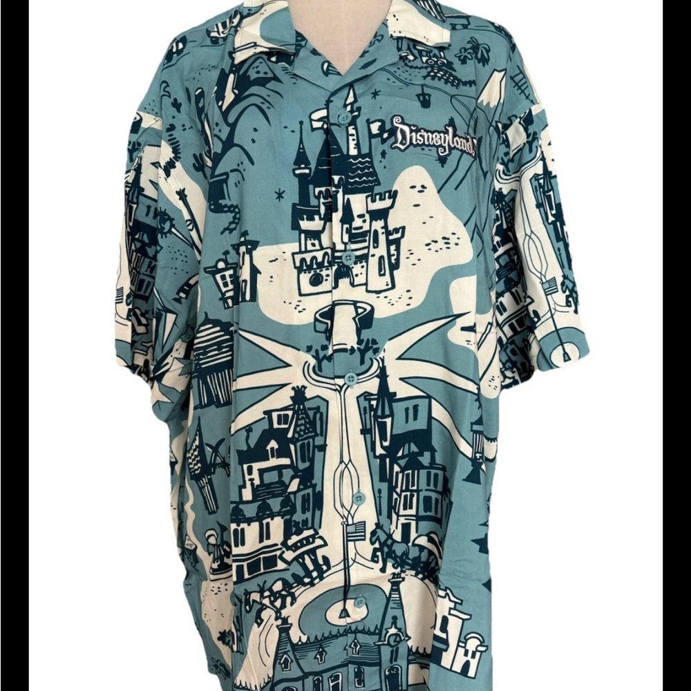 Disneyland 70th Anniversary Main Street Camp Shirt Blue Button Up 2XL Mickey
